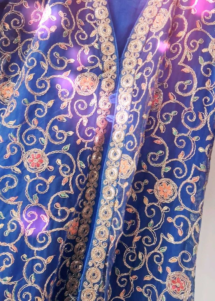 Embroidered Blue Cardigan