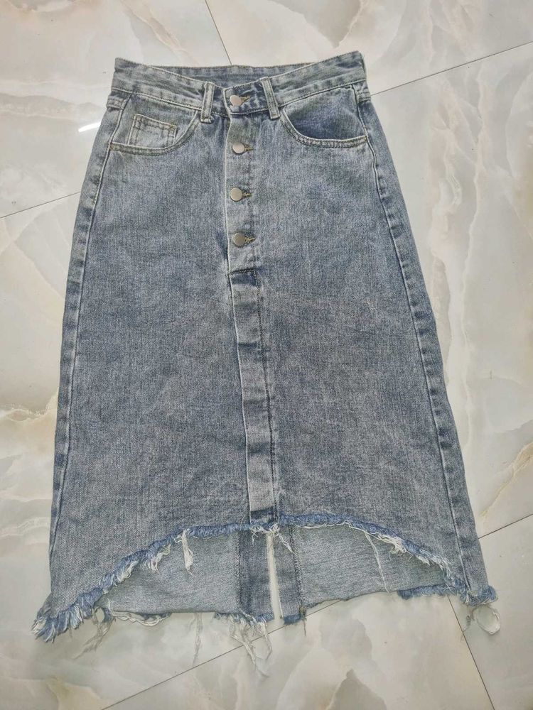 denim high low skirt rucked