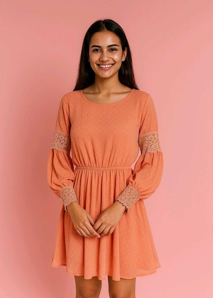 Peach Lace Trim Mini Dress