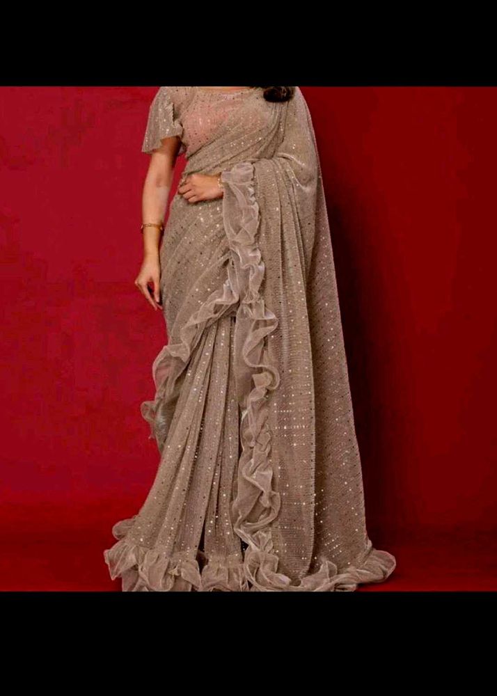 New Elegant Ruffle Saree with stitched blouse