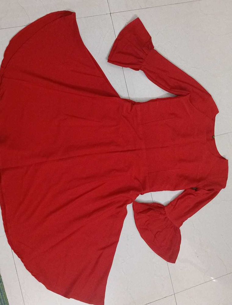 Red Flared Sleeve Midi Dress