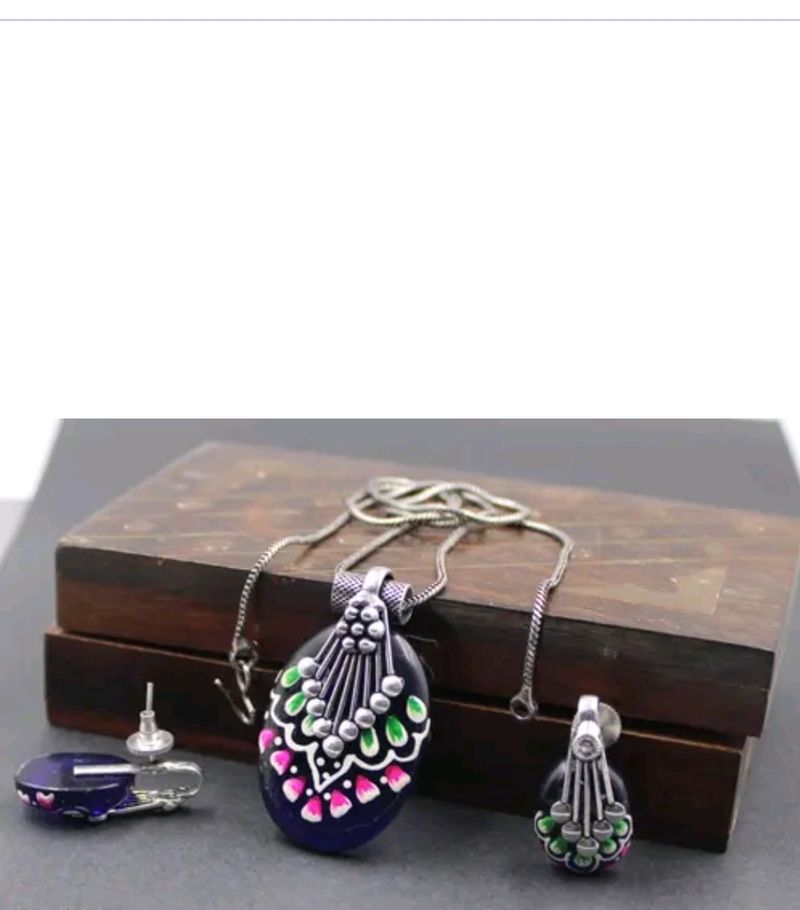 oxidised Chain +Pendant+ Earring