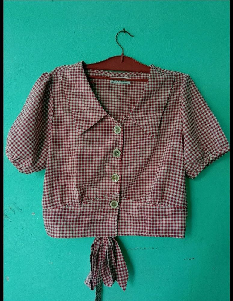 Gingham Tie-Front Blouse