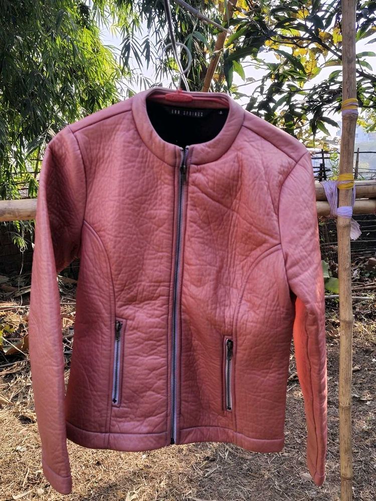 Stylish Pink Faux Leather Jacket