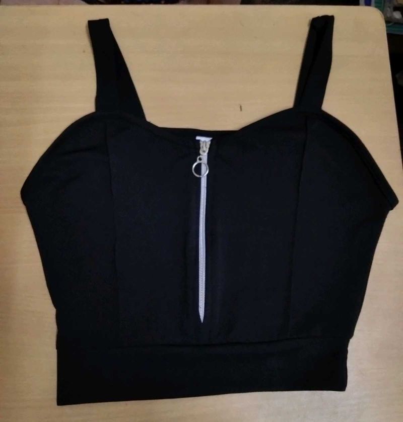 Black Zip-Up Crop Top