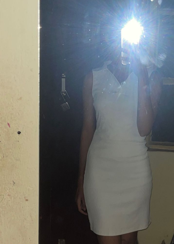 collared White body hugging dress