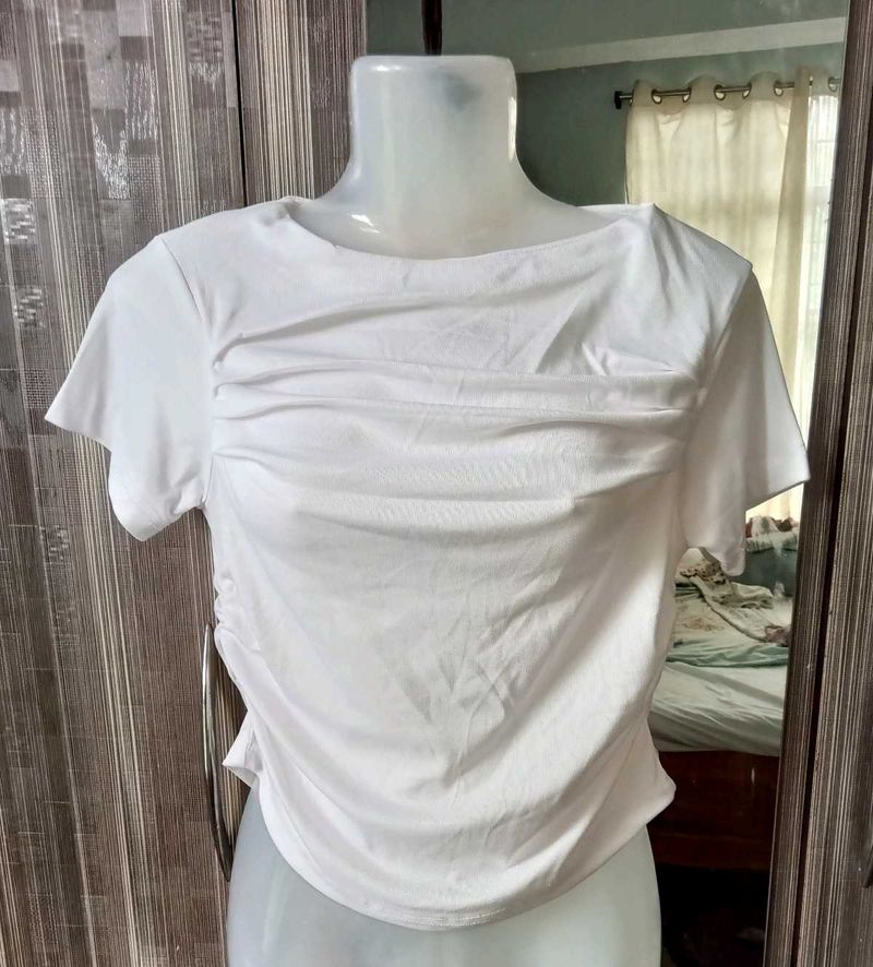 White Ruched Crop Top
