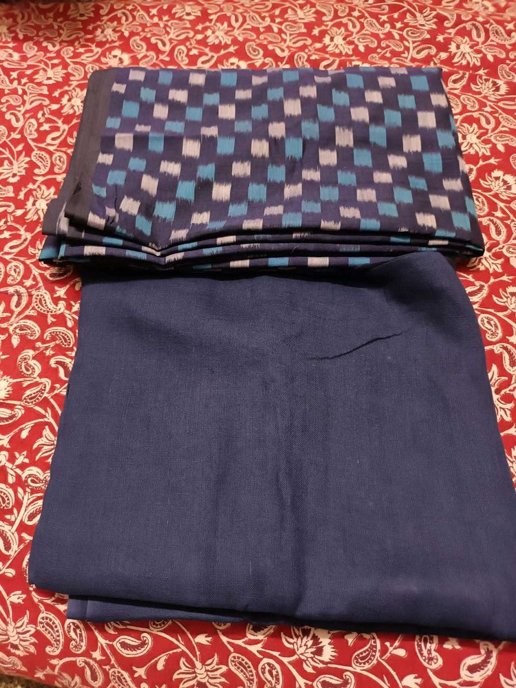Blue And Multicolor Cotton Fabric For Kurta