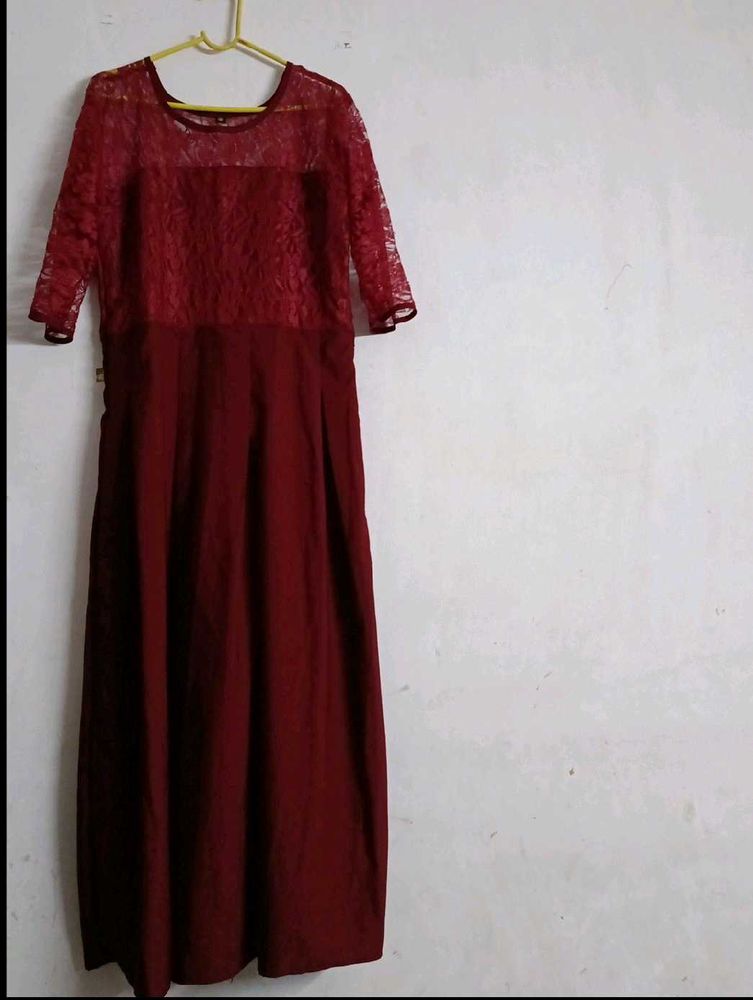 Elegant Maroon Lace Dress