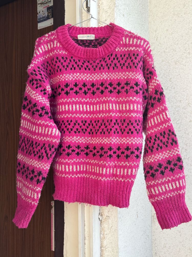 Pink Patterned Pullover Sweater