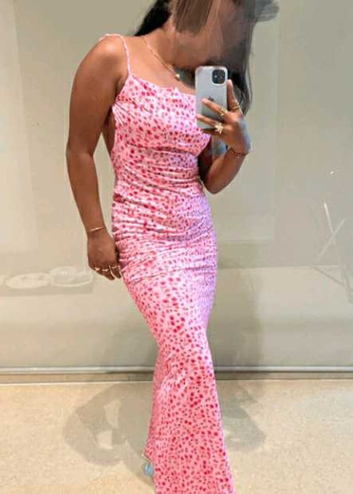 Pink Flower Print Maxi Dress