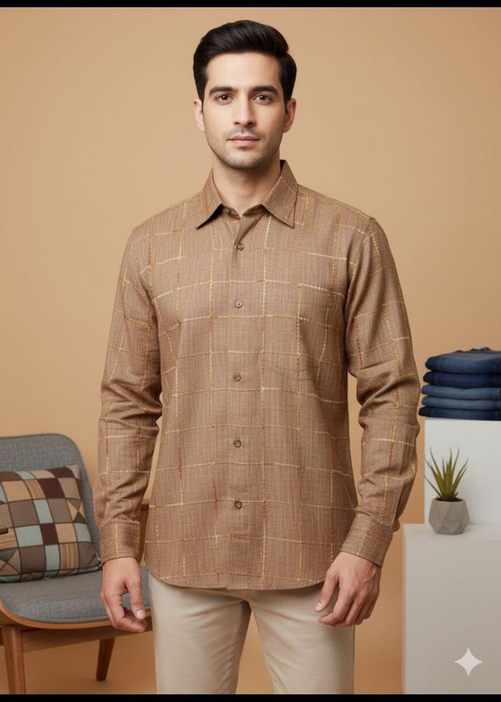 Men&#39;s Brown Checked Shirt