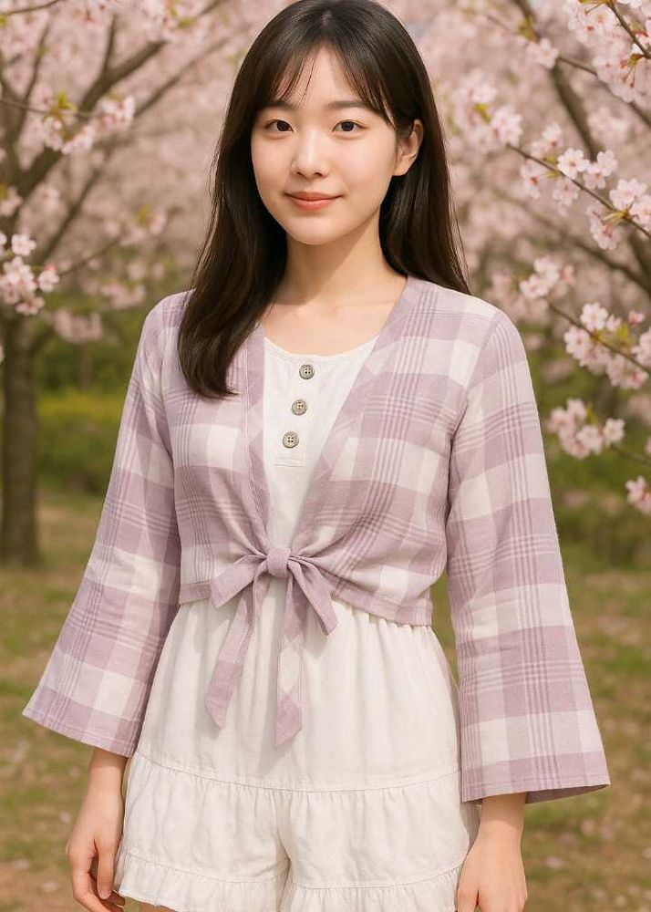 Lilac Plaid Tie-Front Top