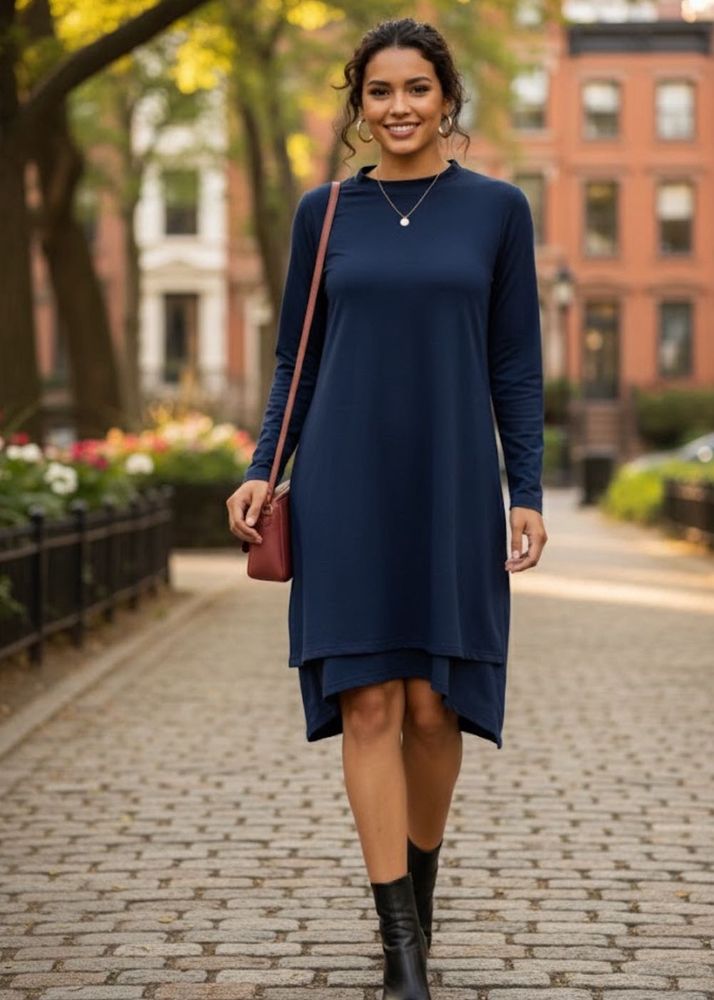 Navy Blue Layered Tunic Dress