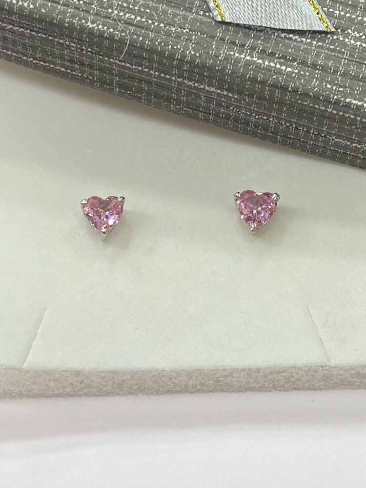 925 Italian, silver earrings, pink stone, heart s