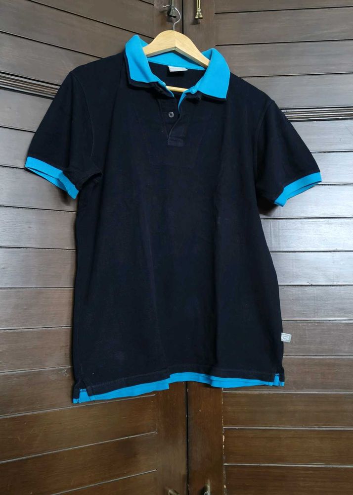 Fanideaz Men Black Cotton Casual Polo Tshirt