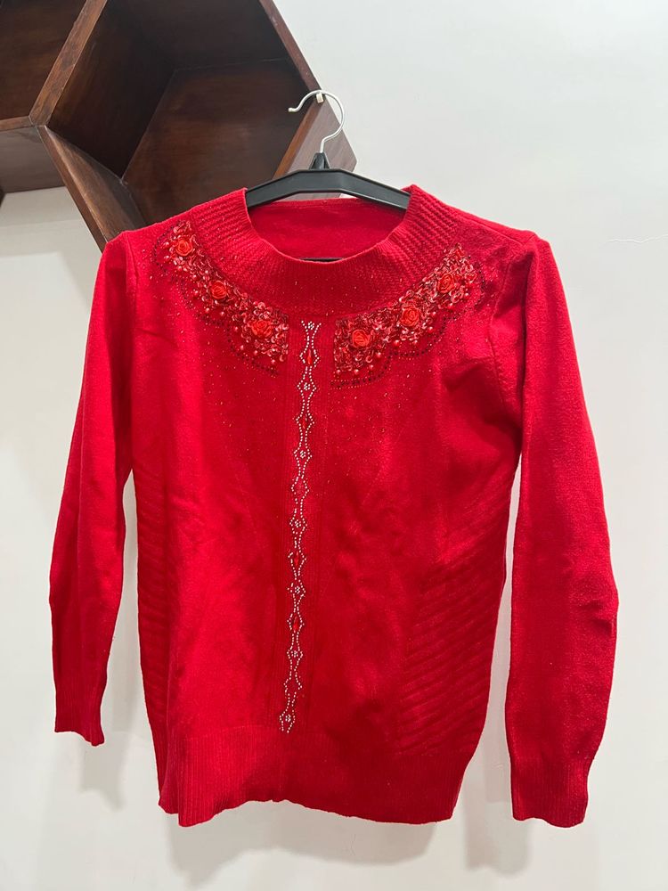 Red Embellished Sweater