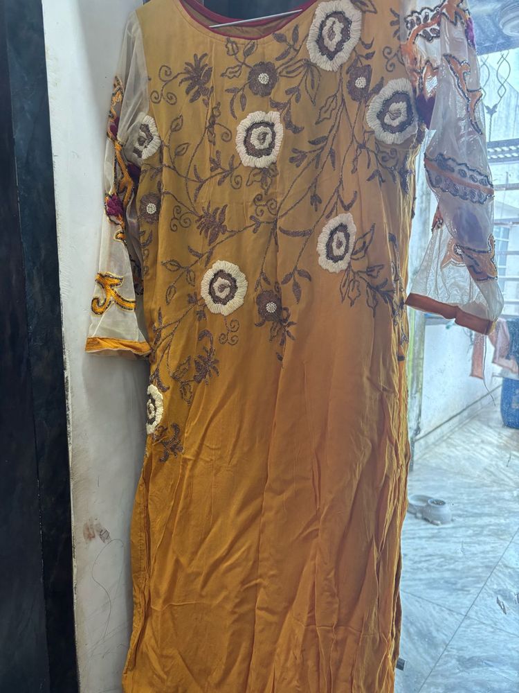 Yellow Embroidered Kurta