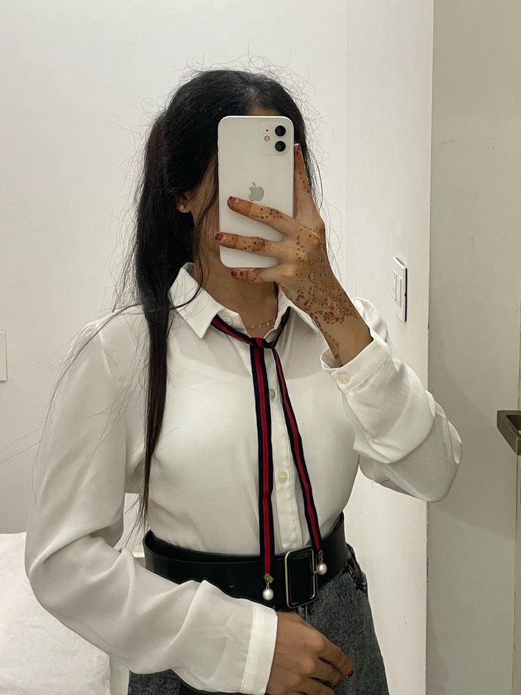 White Shirt with Ribbon Detail