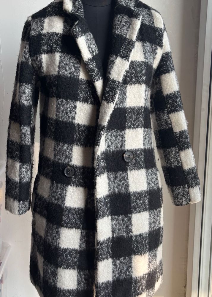 Checkered Wool Blend Coat