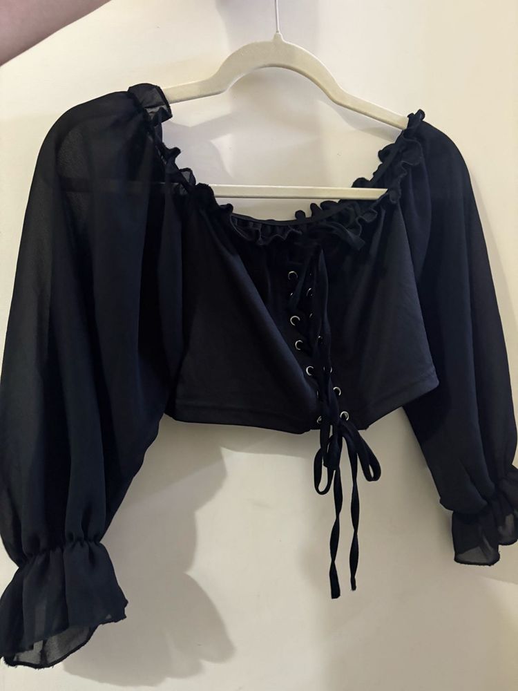 Off Shoulder Black Corset Style Crop Top