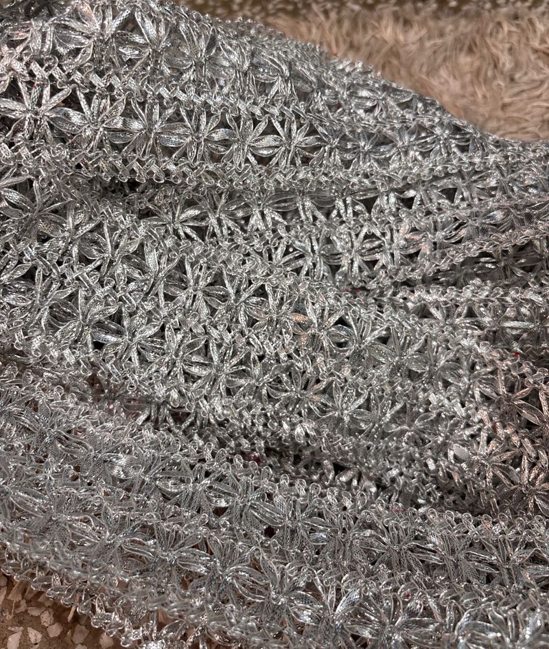 Silver Ghotta Lace For Dress 8 Meters