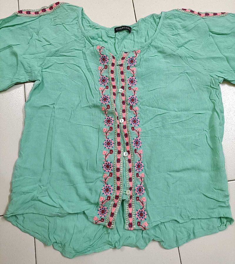 Boho Embroidered Button-Up Top