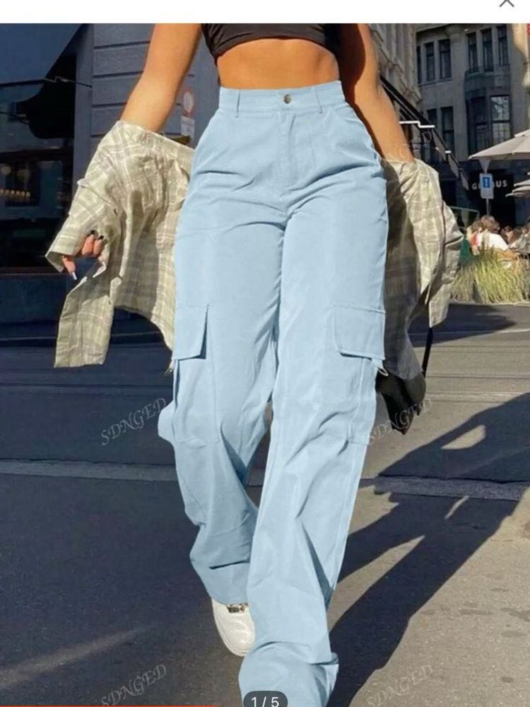 H&amp;M Blue Cargo Trouser High Waist