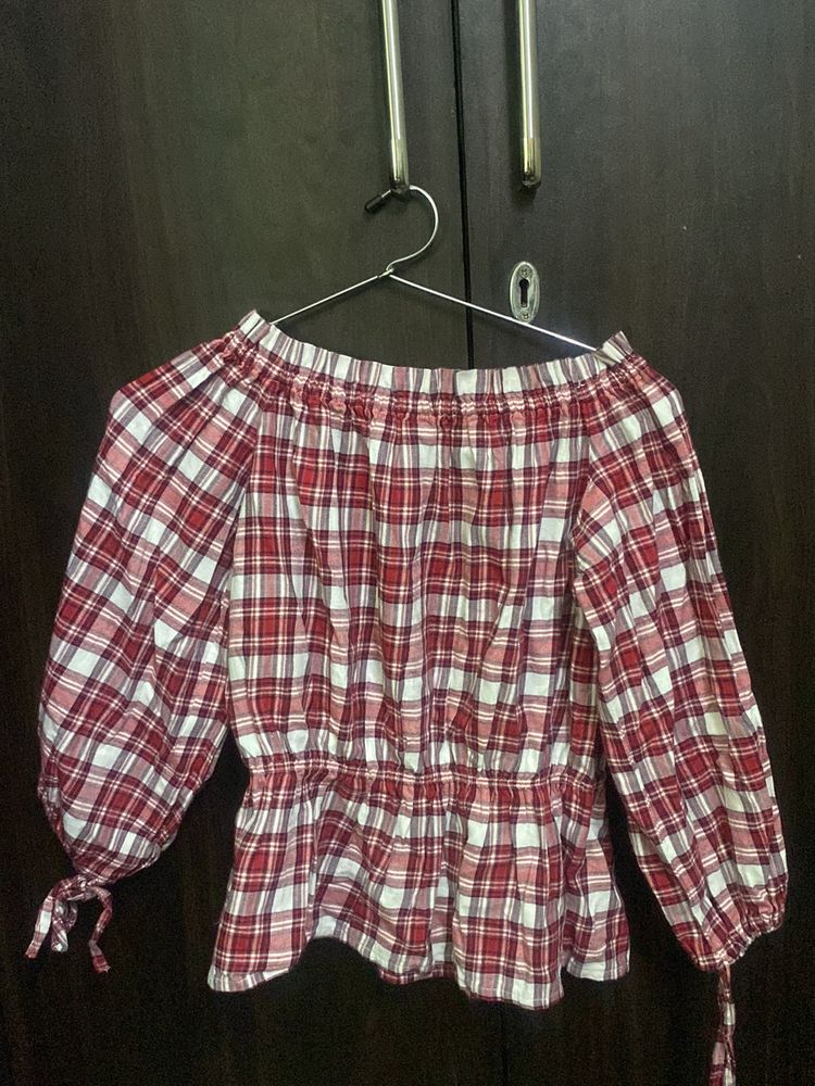Checked Bardot Red Top