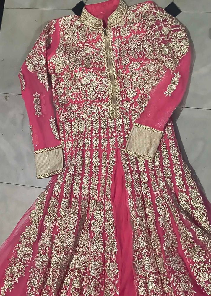 Pink &amp; Gold Embroidered Anarkali