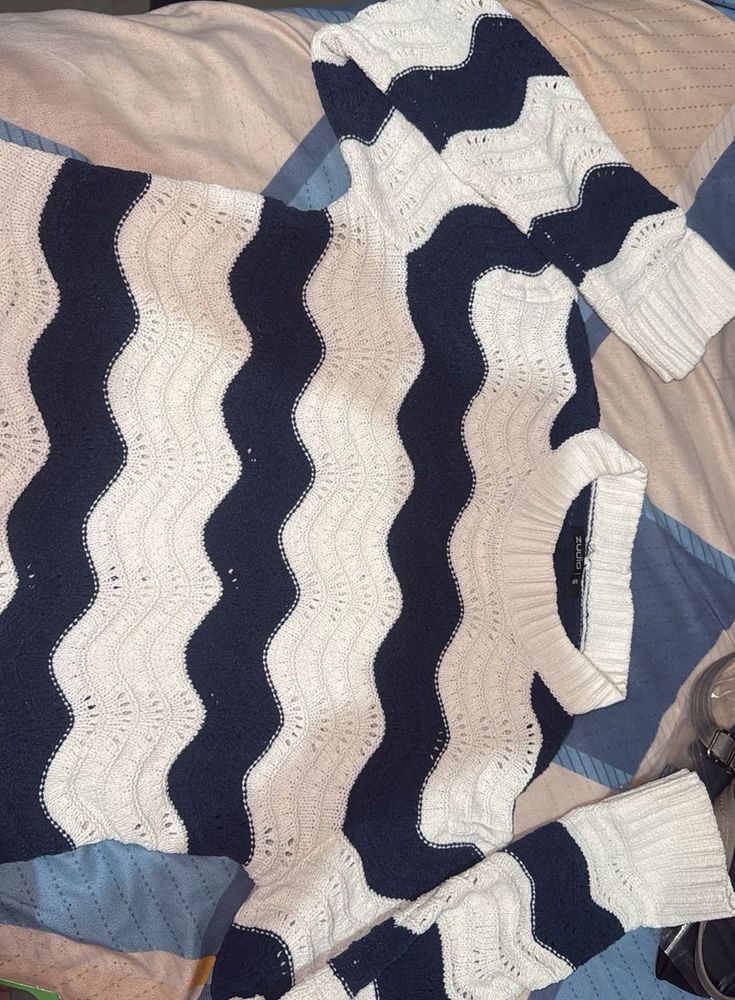Navy &amp; White Striped Sweater