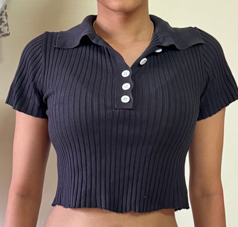 Ribbed Polo Top - Stylish &amp; Trendy