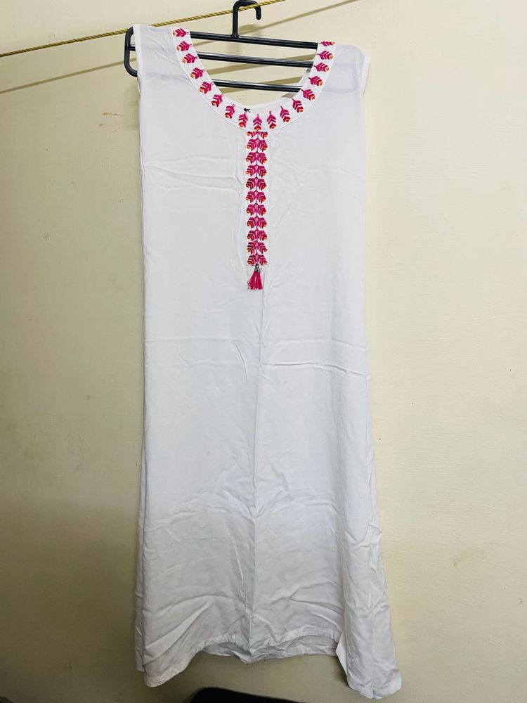 White Dress with Pink Embroidery
