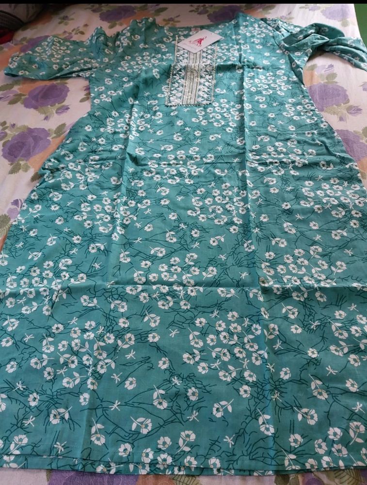 Floral Print Cotton Straight Kurti