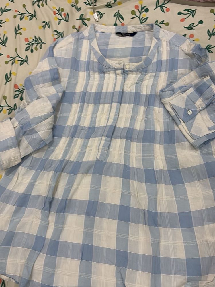 Blue &amp; White Checked Top