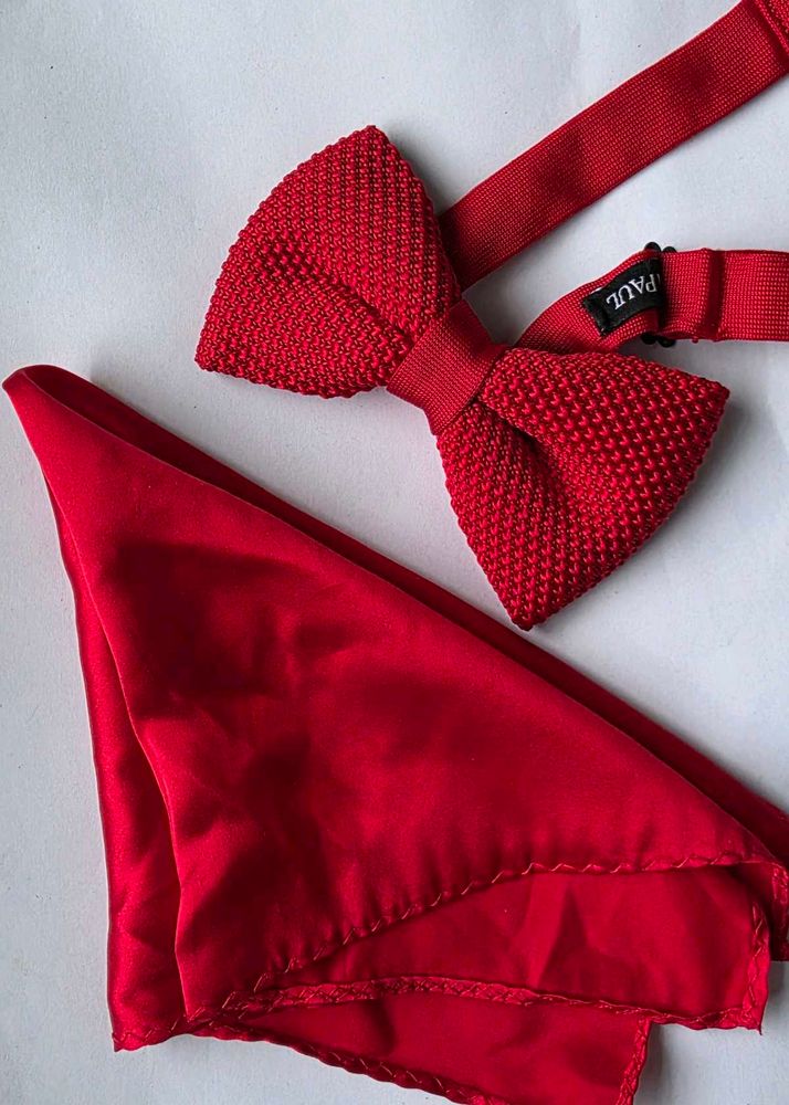 Satyapaul-Knitted Bow Tie &amp; Pocket Square Combo.