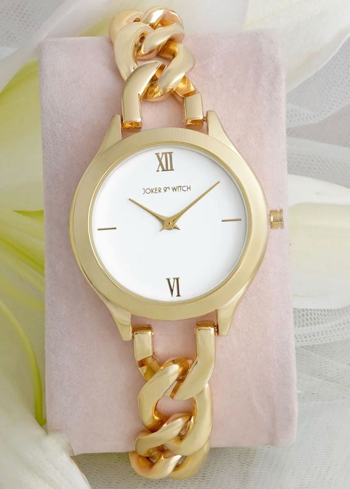 VEGAS WHITE DIAL GOLD METALLIC STRAP WATCH