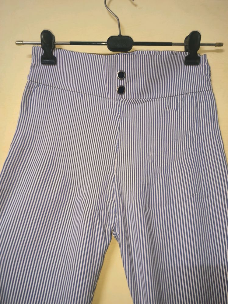 Striped Button High Waist Pants