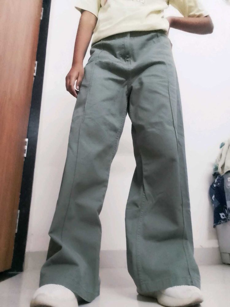 Olive Green Wide Leg Trousers