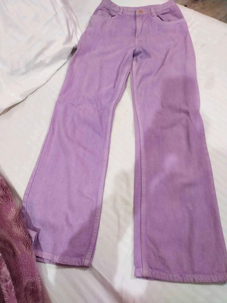 Lavender Wide Leg Denim Jeans