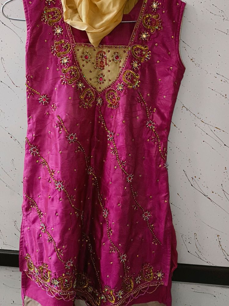 Rose Pink Suit With Full Work