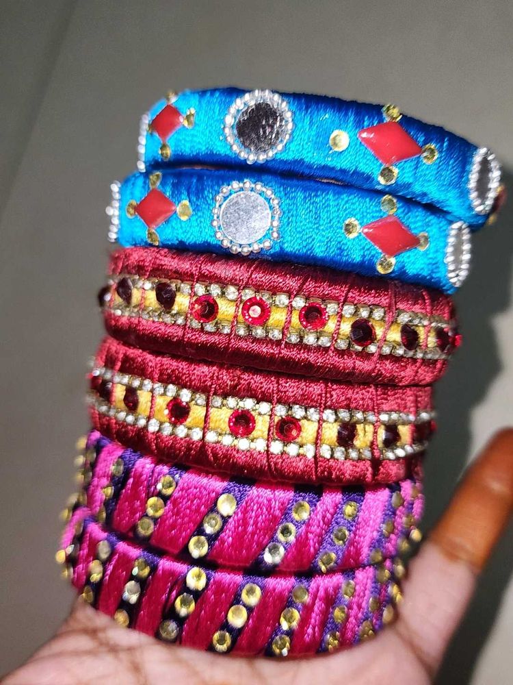 3 Pairs Of Silk Thread Bangles