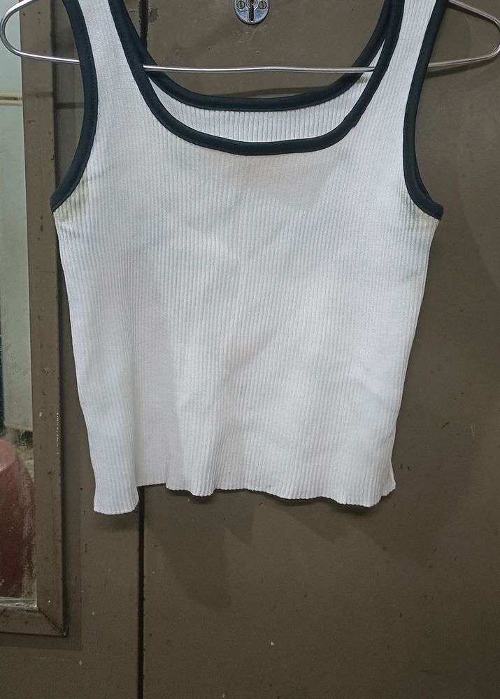 Ribbed White Sleeveless Tank Top
