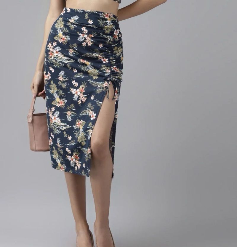 Floral Print Slit Skirt