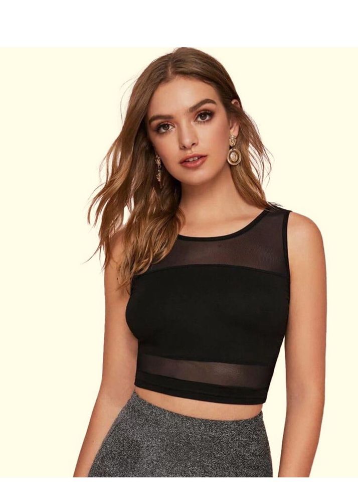 Chic Black Mesh Panel Tank Top