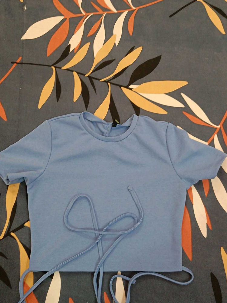 Blue Tie-Waist Crop Top