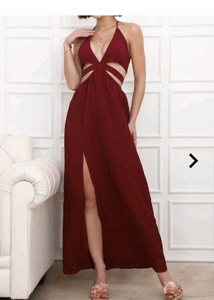 Shein Bold Halter Neck Textured Cut-Out Split Thig