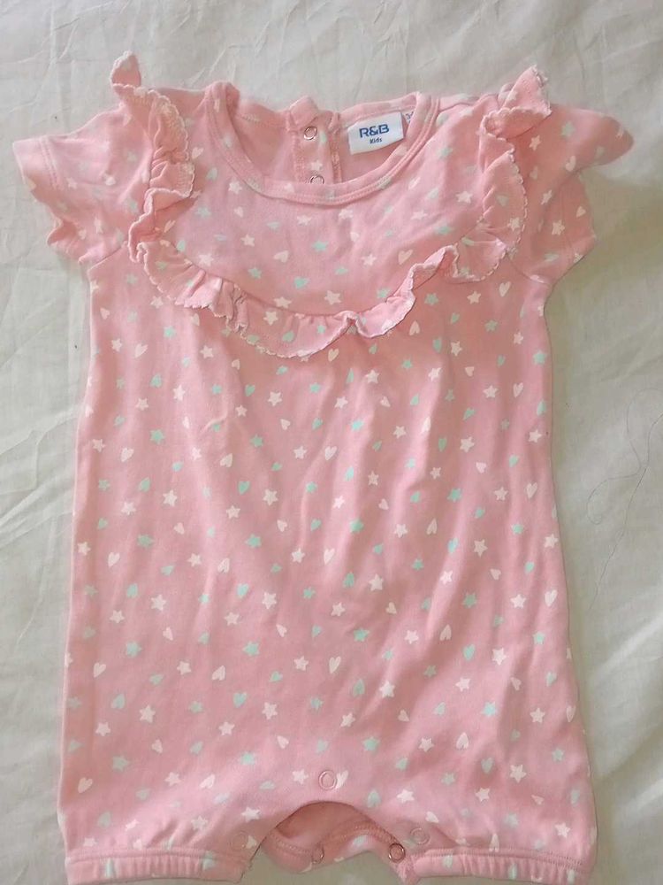 Cute Baby Girl Romper – Pink with Stars &amp; Hearts