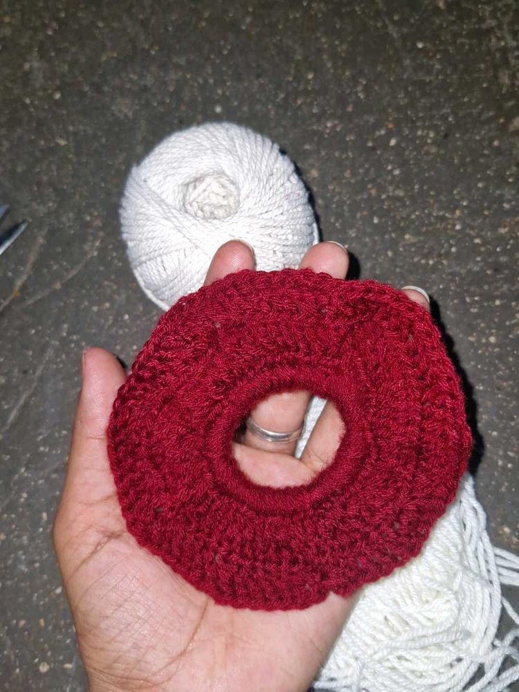 Red Crochet Scrunchie - Handmade Hair Accessory