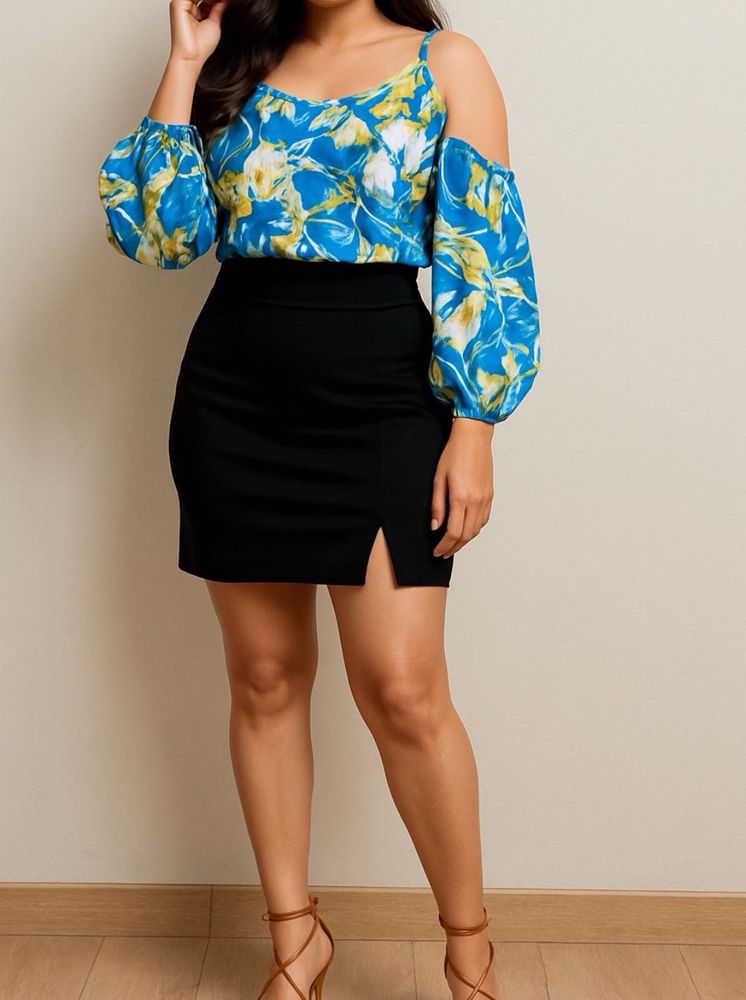 combo Floral Shoulder Top and pencil skirt